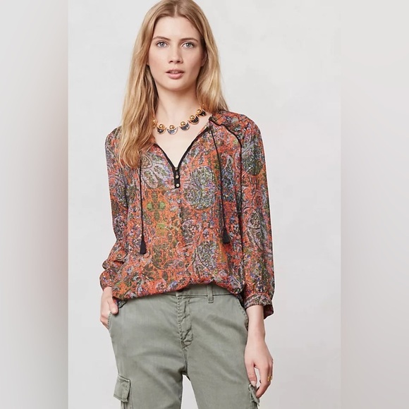Anthropologie Tops - Anthropologie Edme & Esyllte Niya Peasant Paisley Print Blouse Size US 2
